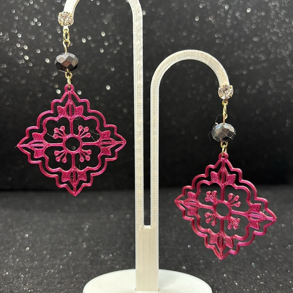 Burgundy and Black Color Shift, Dangle Earrings - Picture 4 of 4